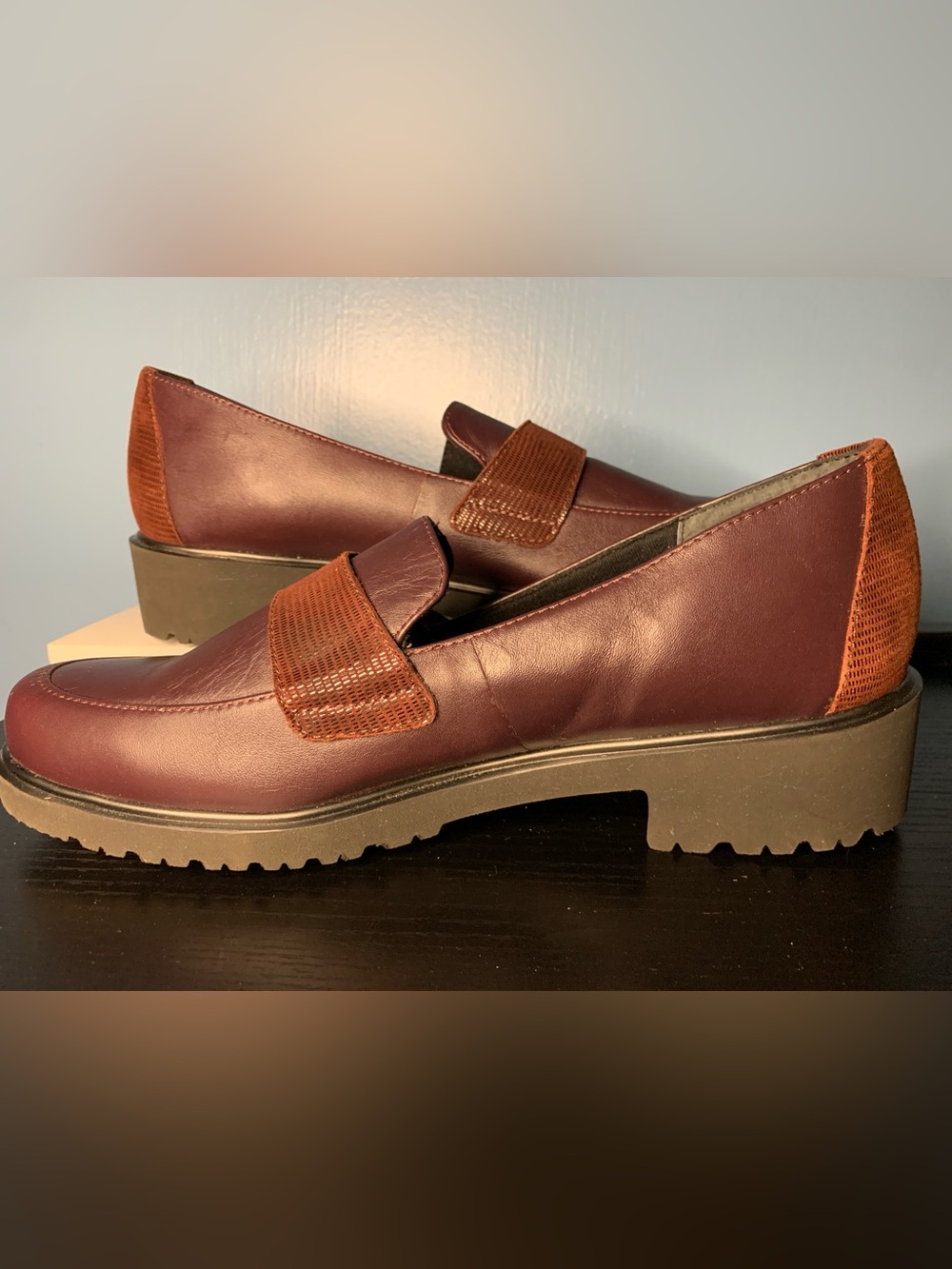 Munro Wine Leather Slip-On Loafers with Textured Strap